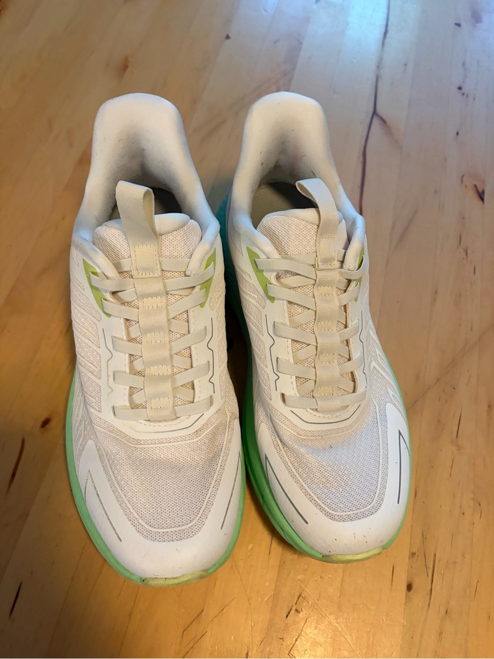 White and Light Green Women's Athletic Shoes - Lightweight Running Sneakers